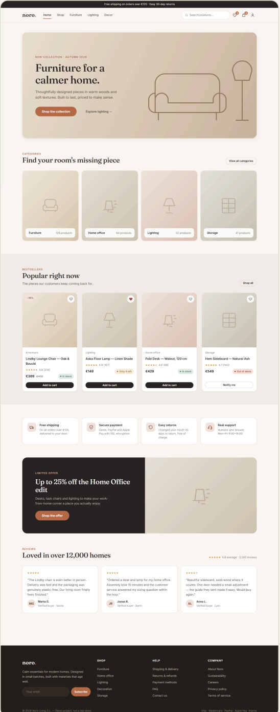 Noro ecommerce homepage
